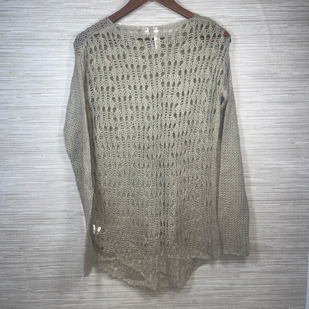 Others Follow Beige Crochet Loose‎ Knit Long Sweater Pullover Knit Boho Small